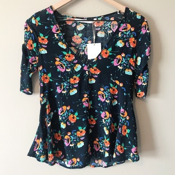 Zara NWT Floral V-Neck Peplum Ruffle Blouse XS - Picture 2 of 9